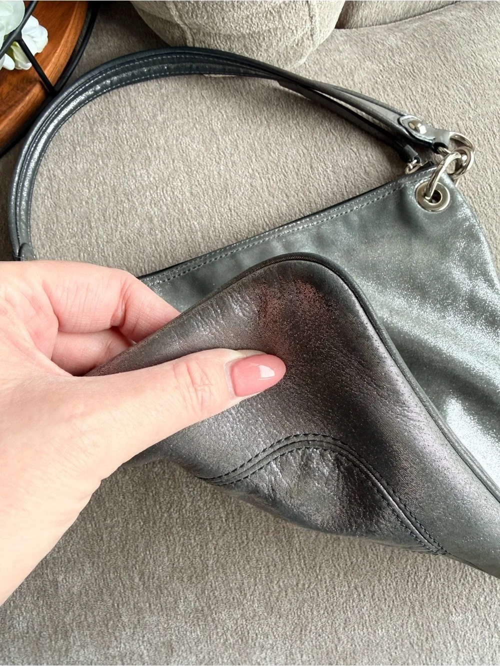 Coach Vintage Y2K Poppy Metallic Silver Leather Shoulder Bag Crossbody